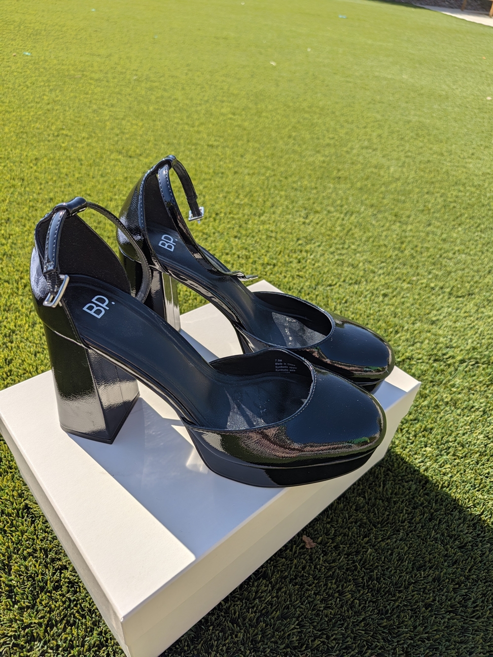 New BP Black Patent Block Heel Pumps 7.5